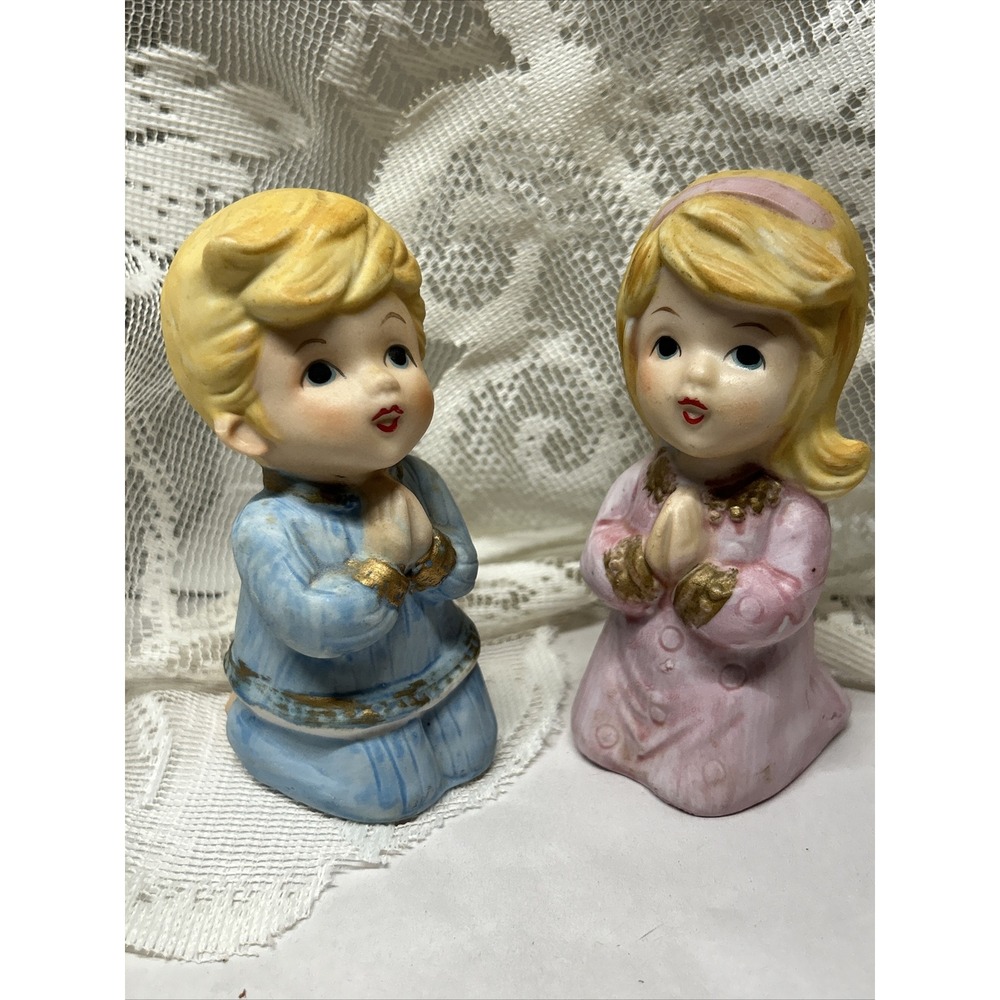 Vintage HOMCO Figurines Praying Girl and Boy #5211 Homco 1980's Home‎ interior